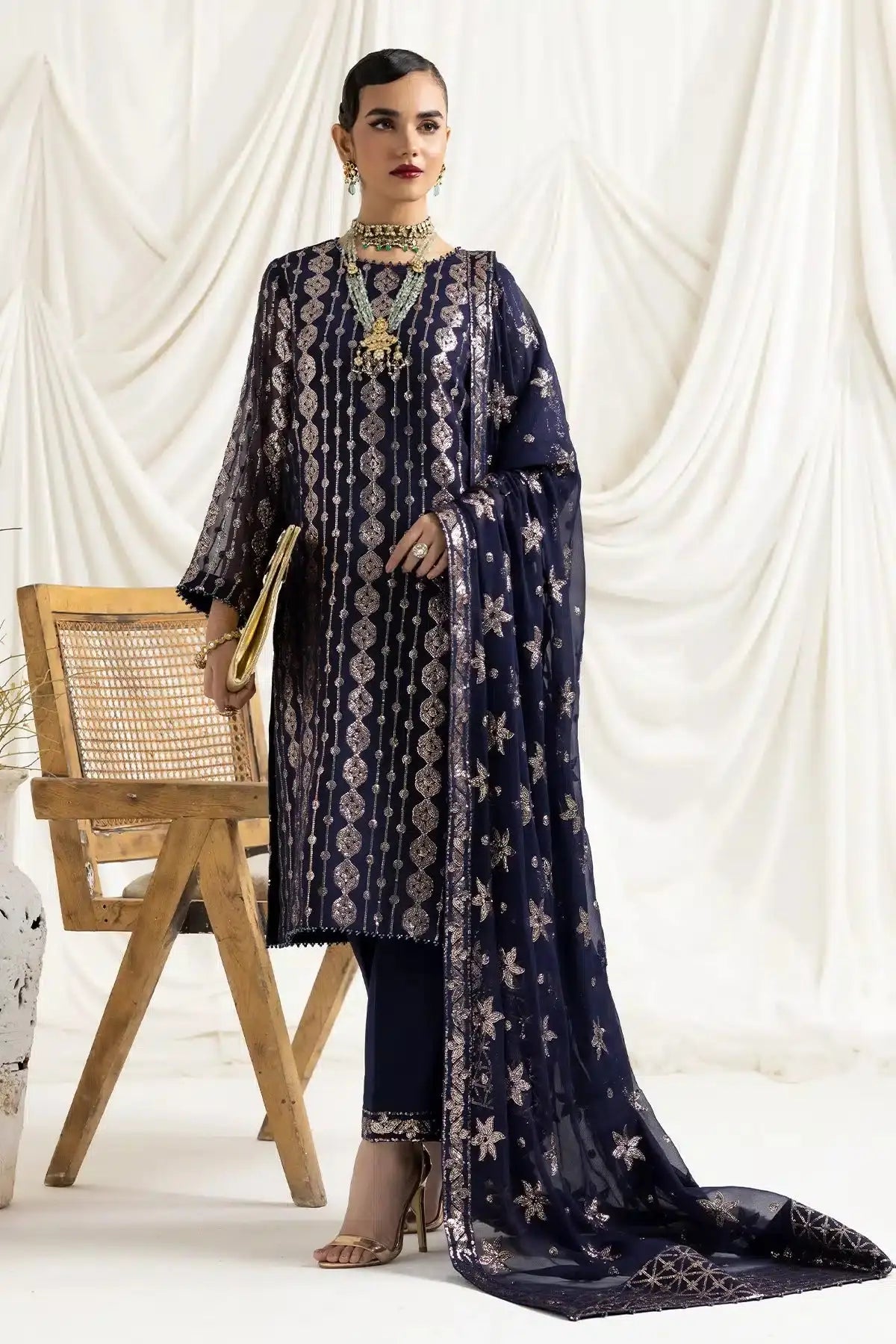Alizeh | Dua Formals 23 | DUA-V02D01A- AIREEN(NAVY BLUE) - Pakistani Designer Dress - by Alizeh | Type: Formal - 100% Original at Saira Sultan