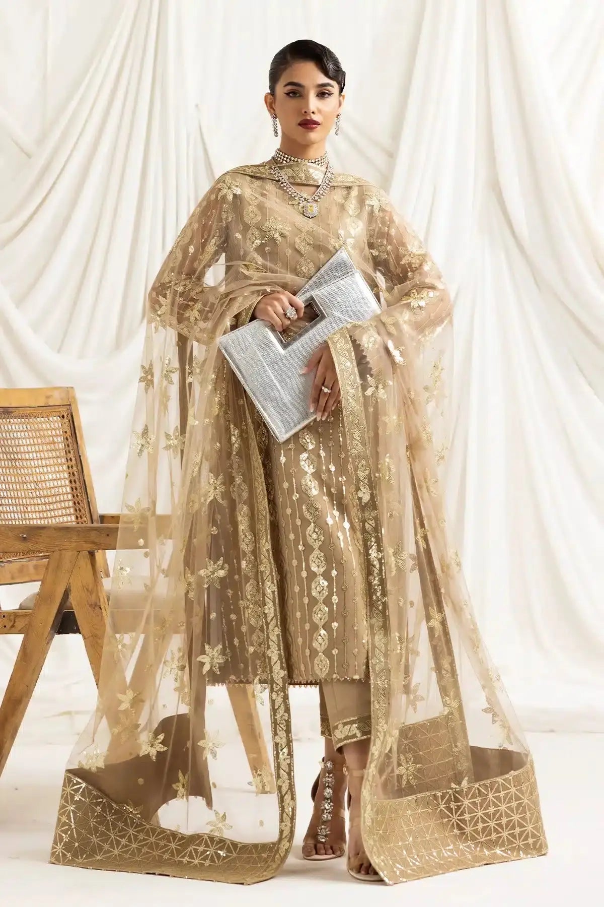 Alizeh | Dua Formals 23 | DUA-V02D01B- AIREEN(IVORY BEIGE) - Pakistani Designer Dress - by Alizeh | Type: Formal - 100% Original at Saira Sultan