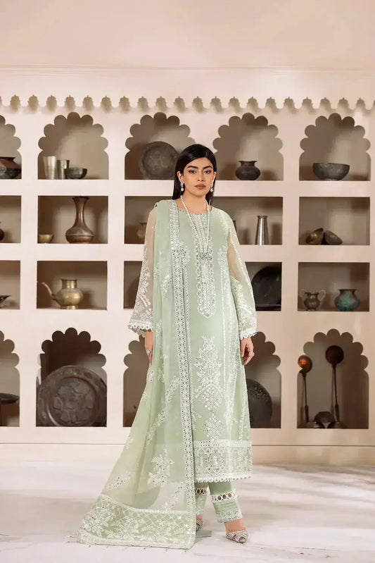 Alizeh | Dua Formals 23 | DUA-V01D04A- MEHRUNISA ( PISTA ) - Pakistani Designer Dress - by Alizeh | Type: Formal - 100% Original at Saira Sultan