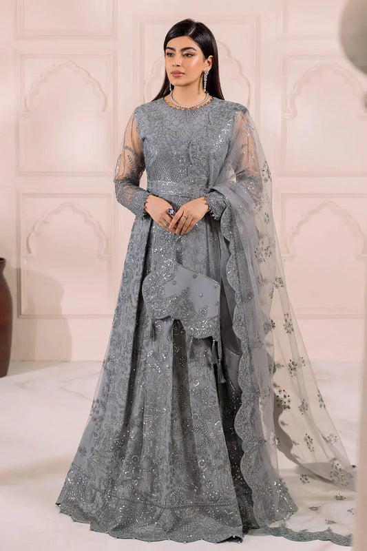 Alizeh | Dua Formals 23 | DUA-V01D01B- KHIRAD ( GREY ) - Pakistani Designer Dress - by Alizeh | Type: Formal - 100% Original at Saira Sultan