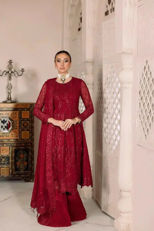 Alizeh | Dua Formals 23 | DUA-V01D03B- SYLVI ( RED ) - Pakistani Designer Dress - by Alizeh | Type: Formal - 100% Original at Saira Sultan