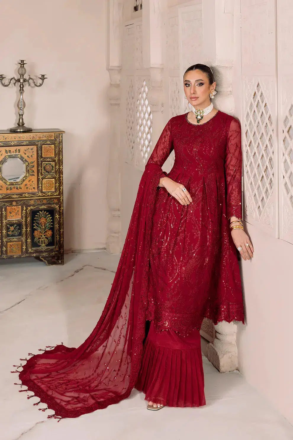 Alizeh | Dua Formals 23 | DUA-V01D03B- SYLVI ( RED ) - Pakistani Designer Dress - by Alizeh | Type: Formal - 100% Original at Saira Sultan