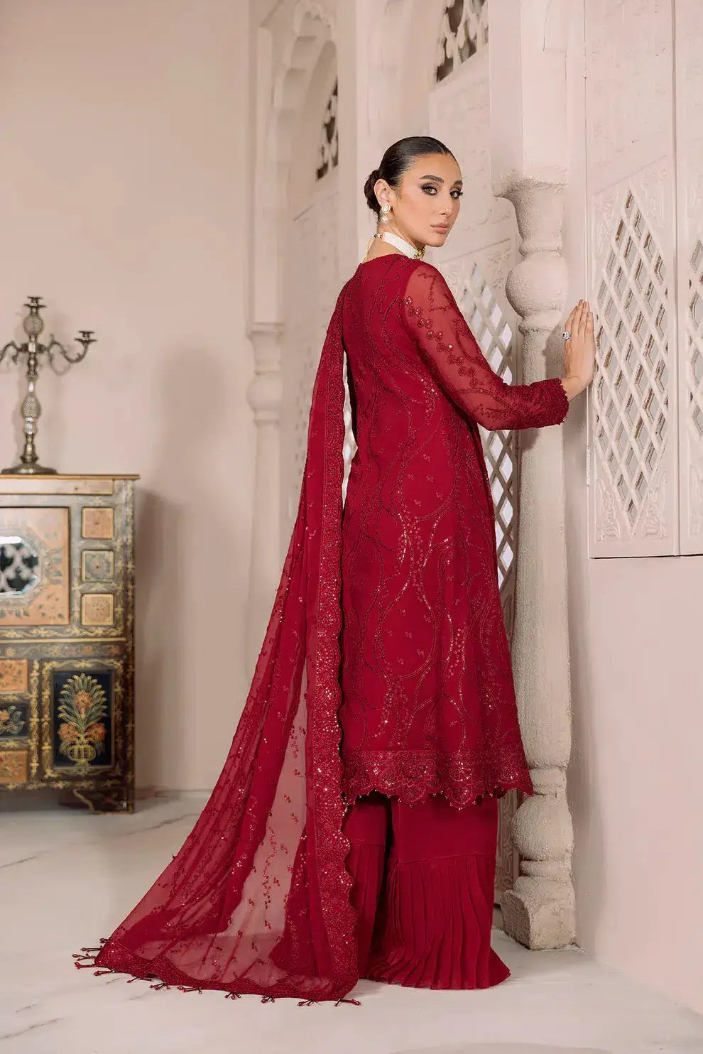 Alizeh | Dua Formals 23 | DUA-V01D03B- SYLVI ( RED ) - Pakistani Designer Dress - by Alizeh | Type: Formal - 100% Original at Saira Sultan