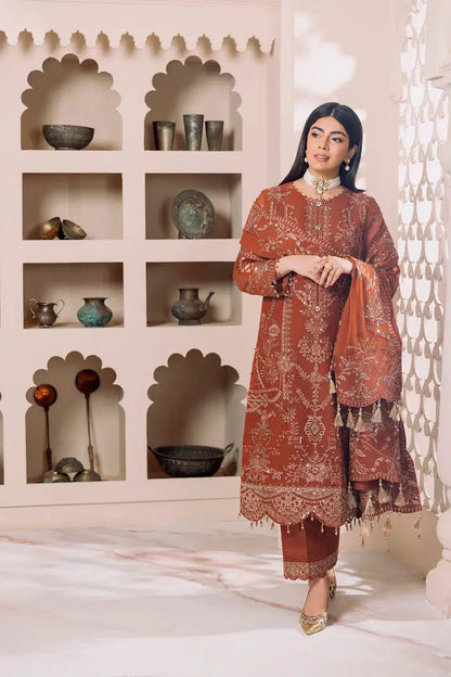 Alizeh | Dua Formals 23 | DUA-V01D02A- LYRA ( RUST ) - Pakistani Designer Dress - by Alizeh | Type: Formal - 100% Original at Saira Sultan