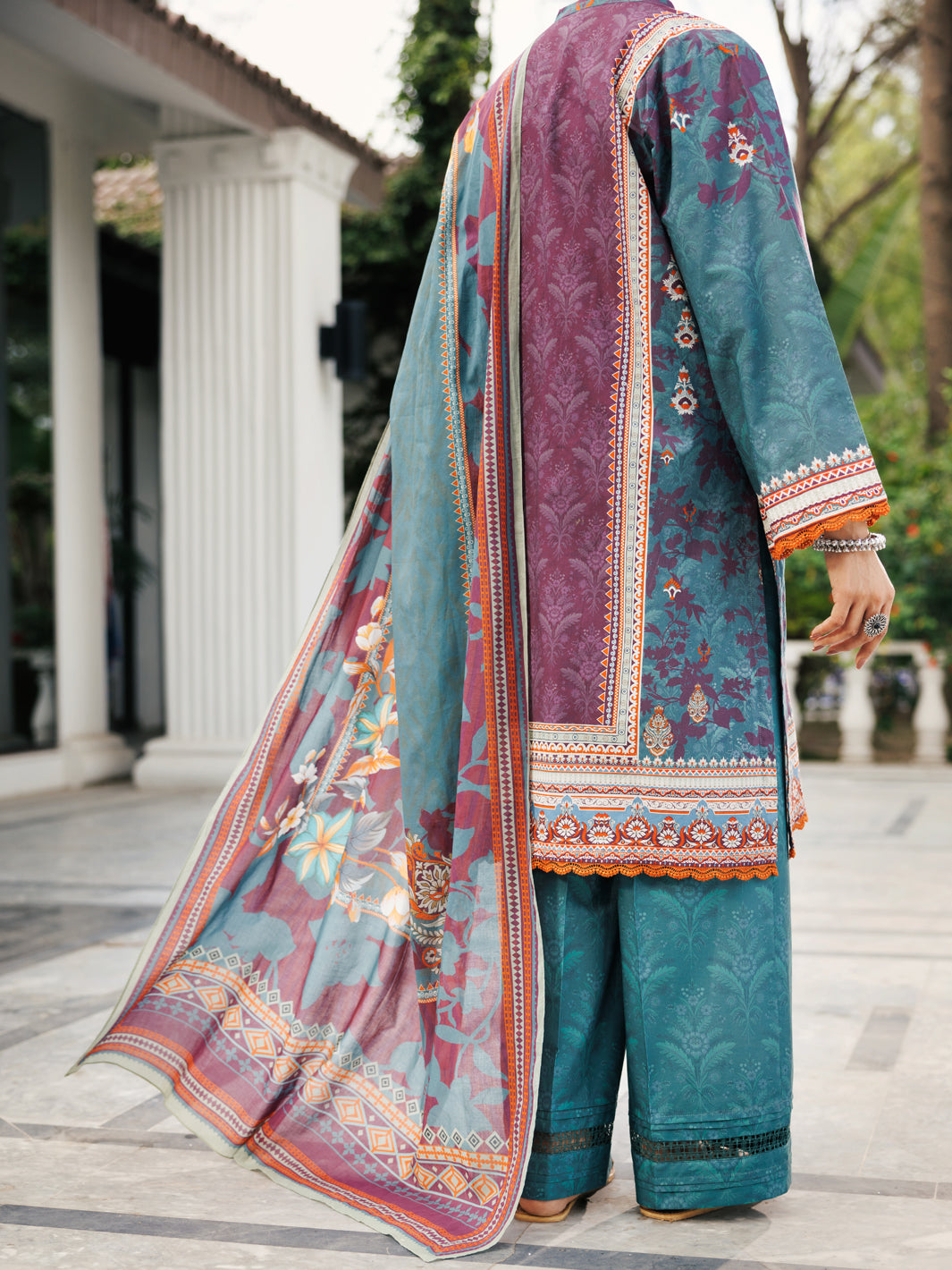 Almirah | Traditional Tale | ALP-3PS-2119 S Teal Blue Lawn