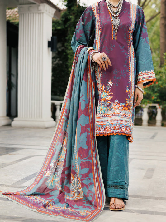Almirah | Traditional Tale | ALP-3PS-2119 XS Teal Blue Lawn