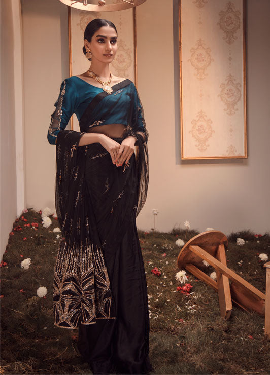 Ayesha and Usman | Celestial Night | Fauve XS Black Raw Silk
