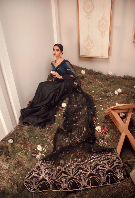 Ayesha and Usman | Celestial Night | Fauve S Black Raw Silk