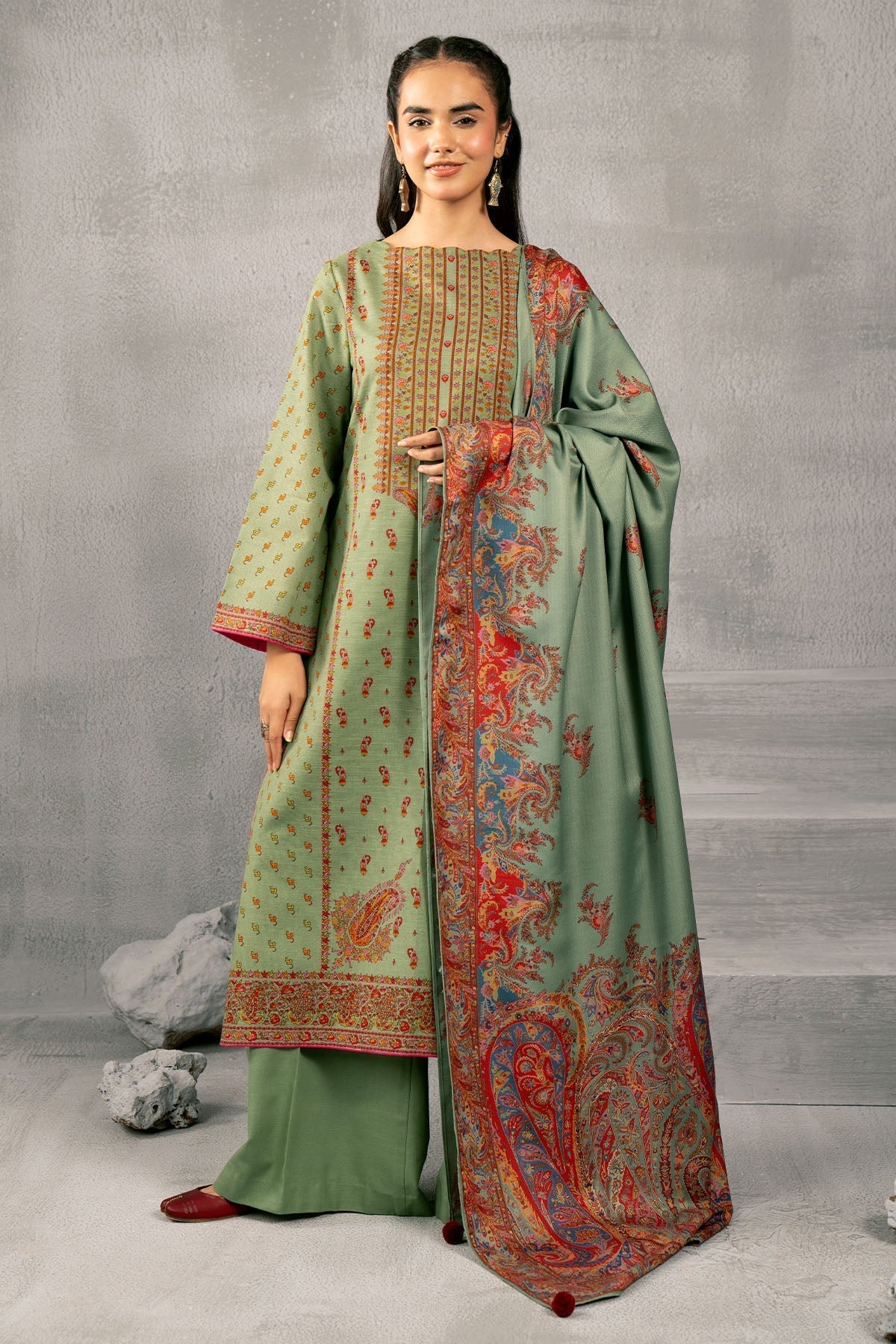 Kayseria | Winter Khaddar 24 | C6055 XS Pistachio Green Slub Khaddar