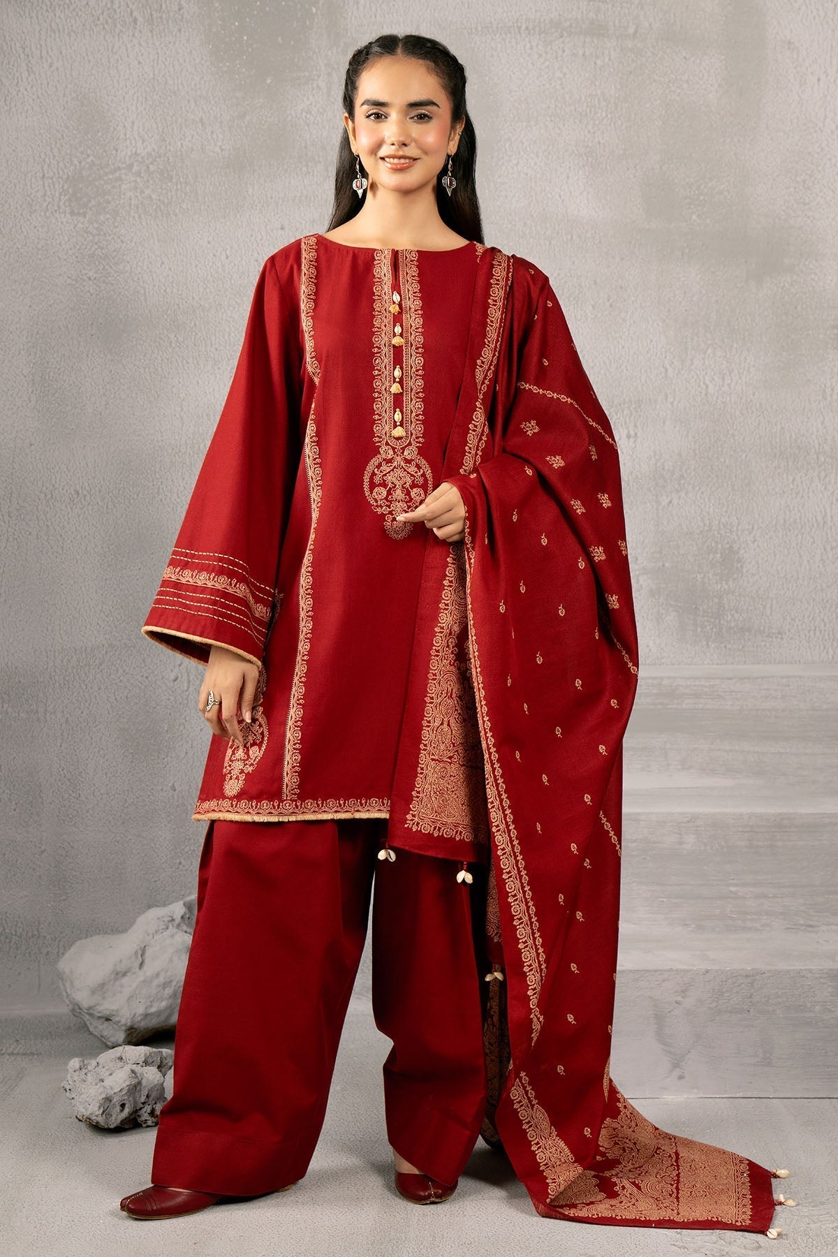 Kayseria | Winter Khaddar 24 | C6068-1 XS Red Slub Khaddar