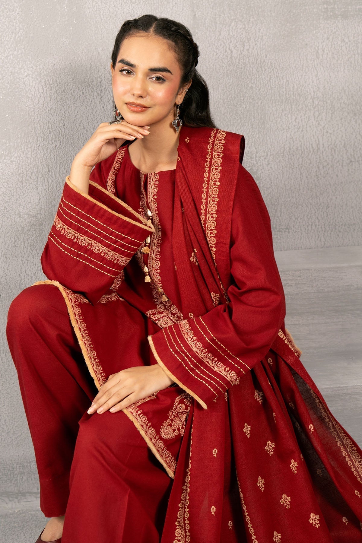 Kayseria | Winter Khaddar 24 | C6068-1 M Red Slub Khaddar