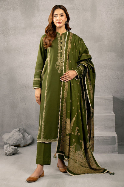 Kayseria | Winter Khaddar 24 | C6068-2 XS Olive Green Slub Khaddar