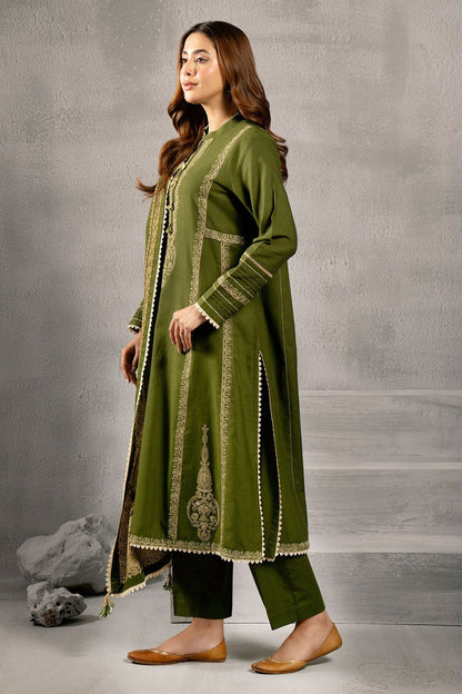 Kayseria | Winter Khaddar 24 | C6068-2 XL Olive Green Slub Khaddar