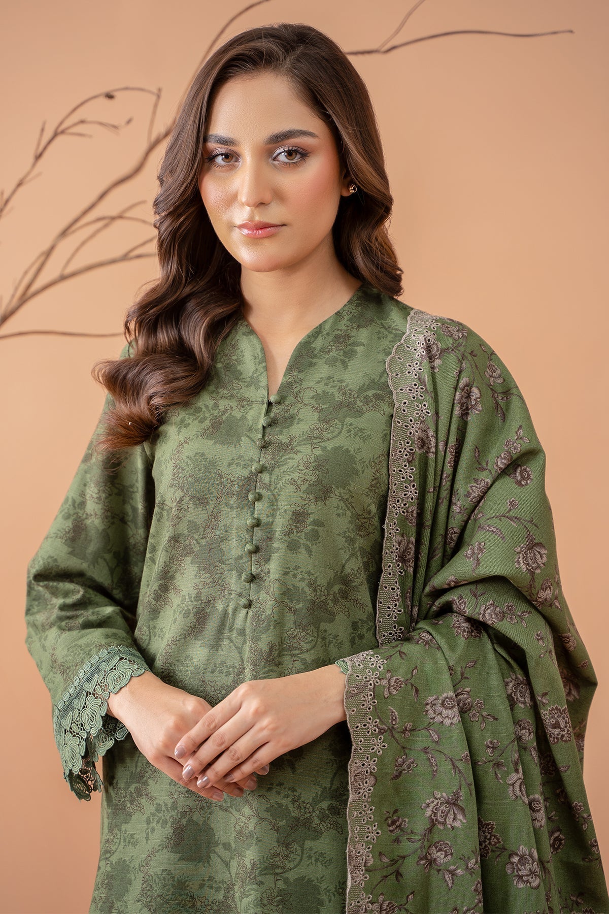 Kayseria | Winter Khaddar 24 | C6070-A M Sage Green Slub Khaddar