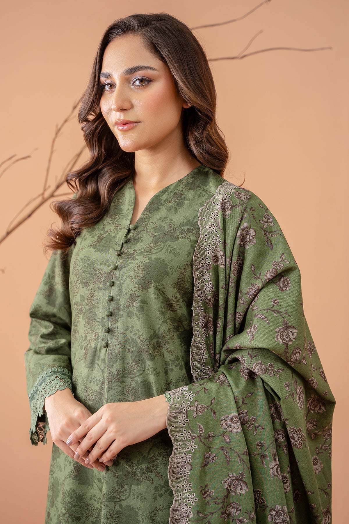 Kayseria | Winter Khaddar 24 | C6070-A L Sage Green Slub Khaddar
