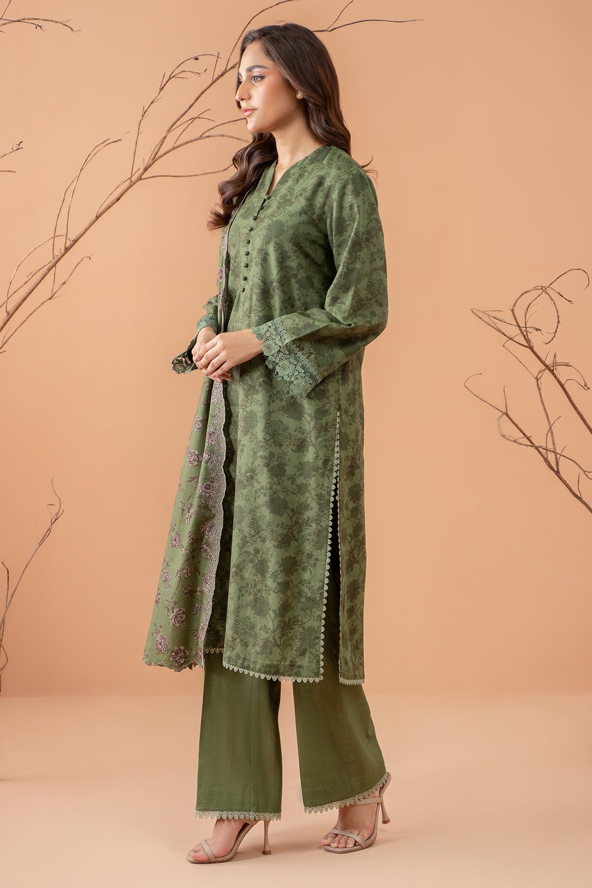 Kayseria | Winter Khaddar 24 | C6070-A S Sage Green Slub Khaddar