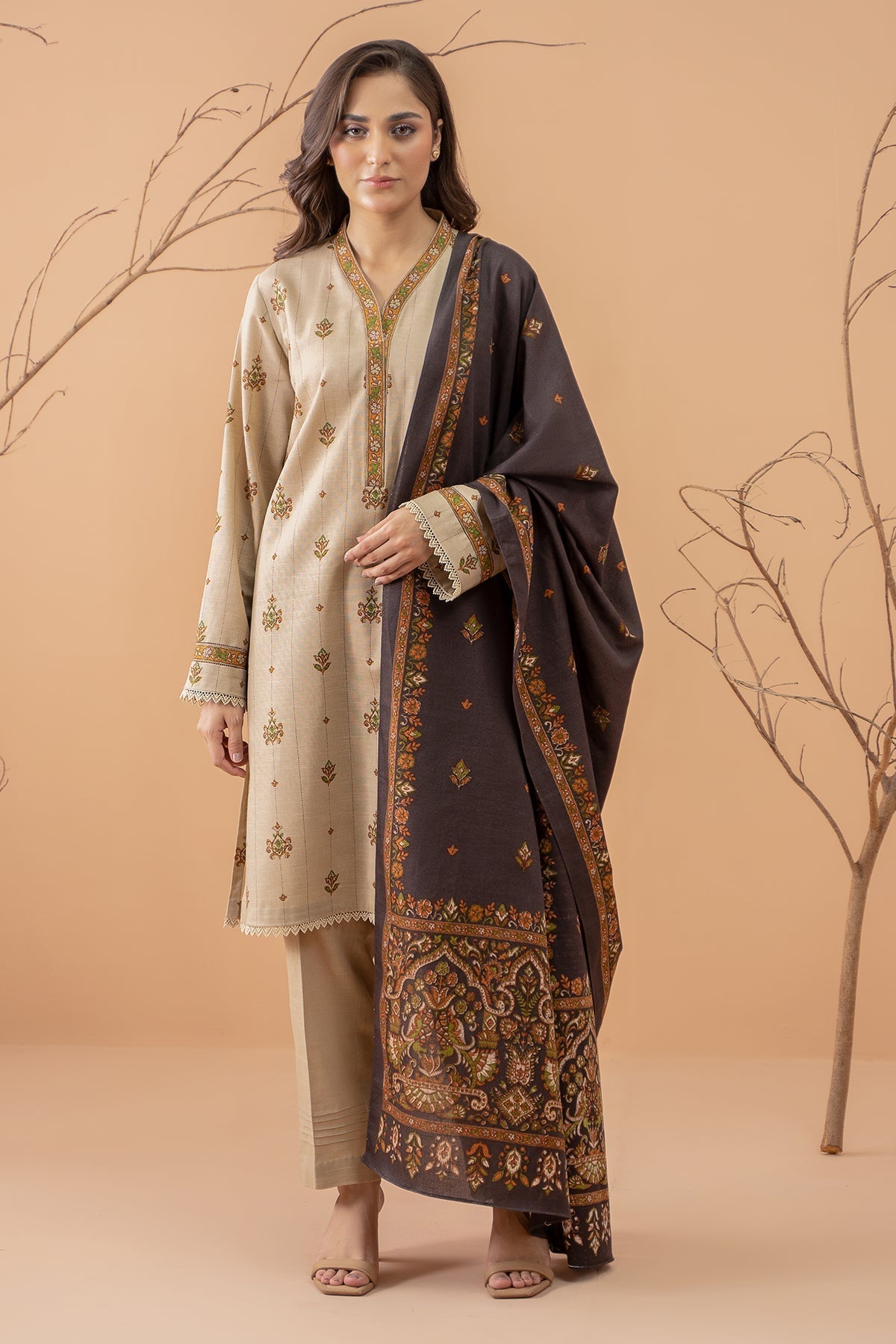 Kayseria | Winter Khaddar 24 | C6071-2 XS Beige Slub Khaddar