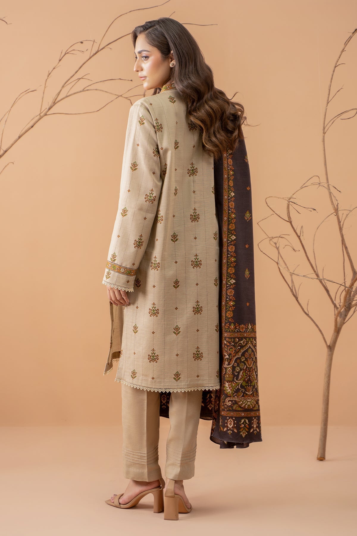 Kayseria | Winter Khaddar 24 | C6071-2 S Beige Slub Khaddar