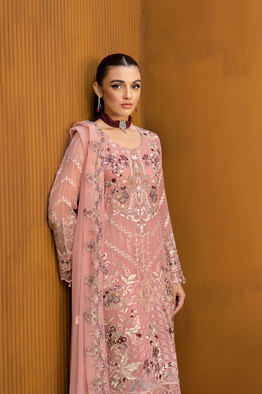Ramsha | Chevron Chiffon Collection | A-1005 XL Chiffon Light Pink