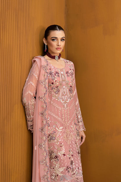 Ramsha | Chevron Chiffon Collection | A-1005 XL Chiffon Light Pink