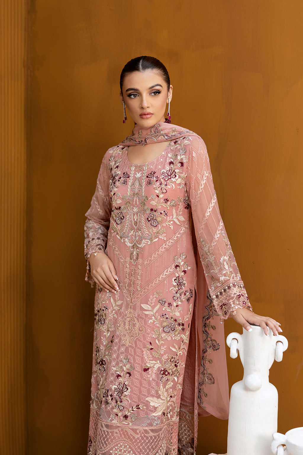 Ramsha | Chevron Chiffon Collection | A-1005 M Chiffon Light Pink
