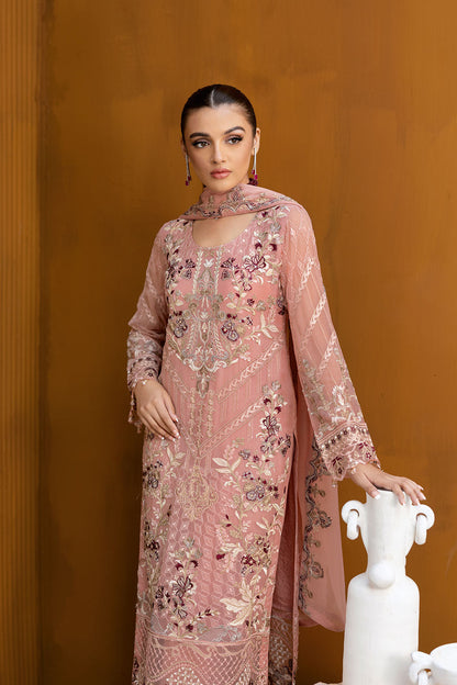Ramsha | Chevron Chiffon Collection | A-1005 M Chiffon Light Pink