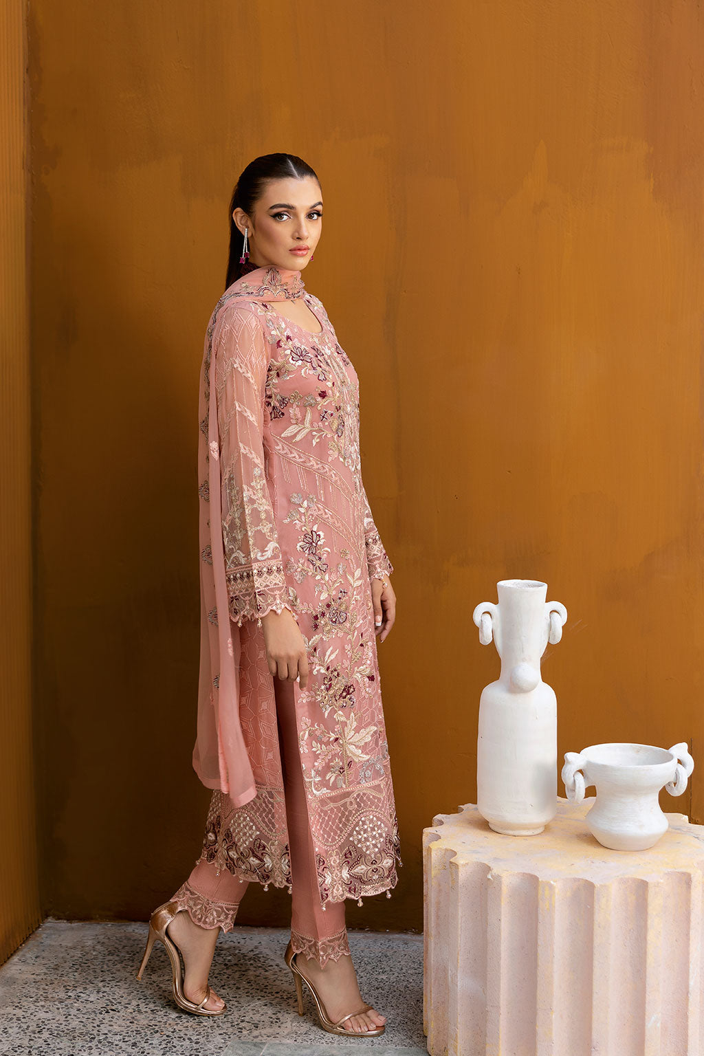 Ramsha | Chevron Chiffon Collection | A-1005 L Chiffon Light Pink