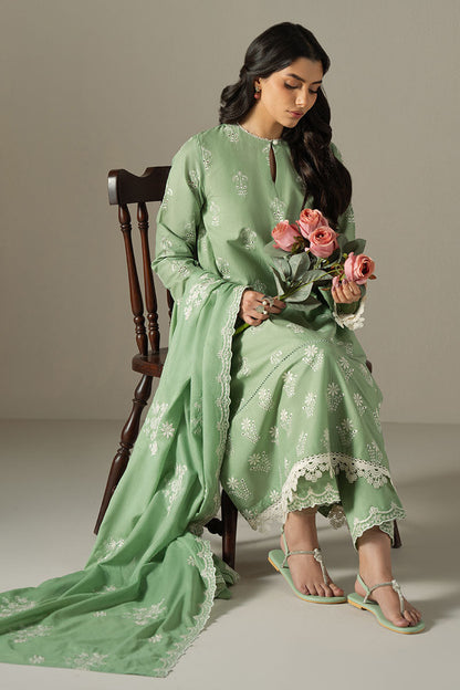 Cross Stitch | Chikankari Lawn 25 | SAGE GARDEN Custom Size Sage Green Lawn