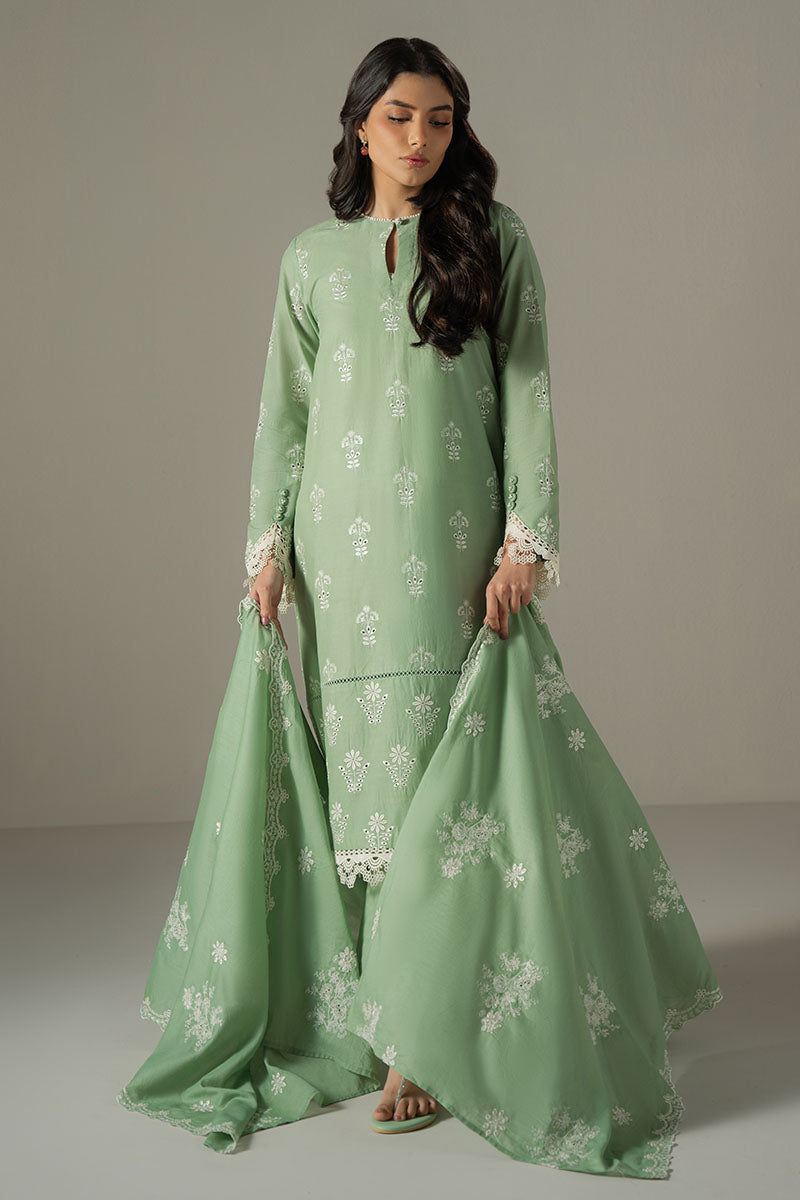 Cross Stitch | Chikankari Lawn 25 | SAGE GARDEN XL Sage Green Lawn