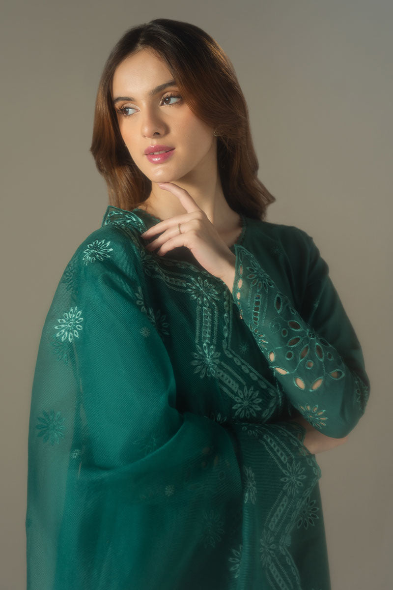 Cross Stitch | Chikankari Lawn 25 | VERDENT FLORA M Teal Green Lawn