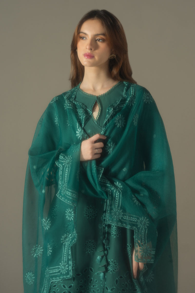 Cross Stitch | Chikankari Lawn 25 | VERDENT FLORA L Teal Green Lawn