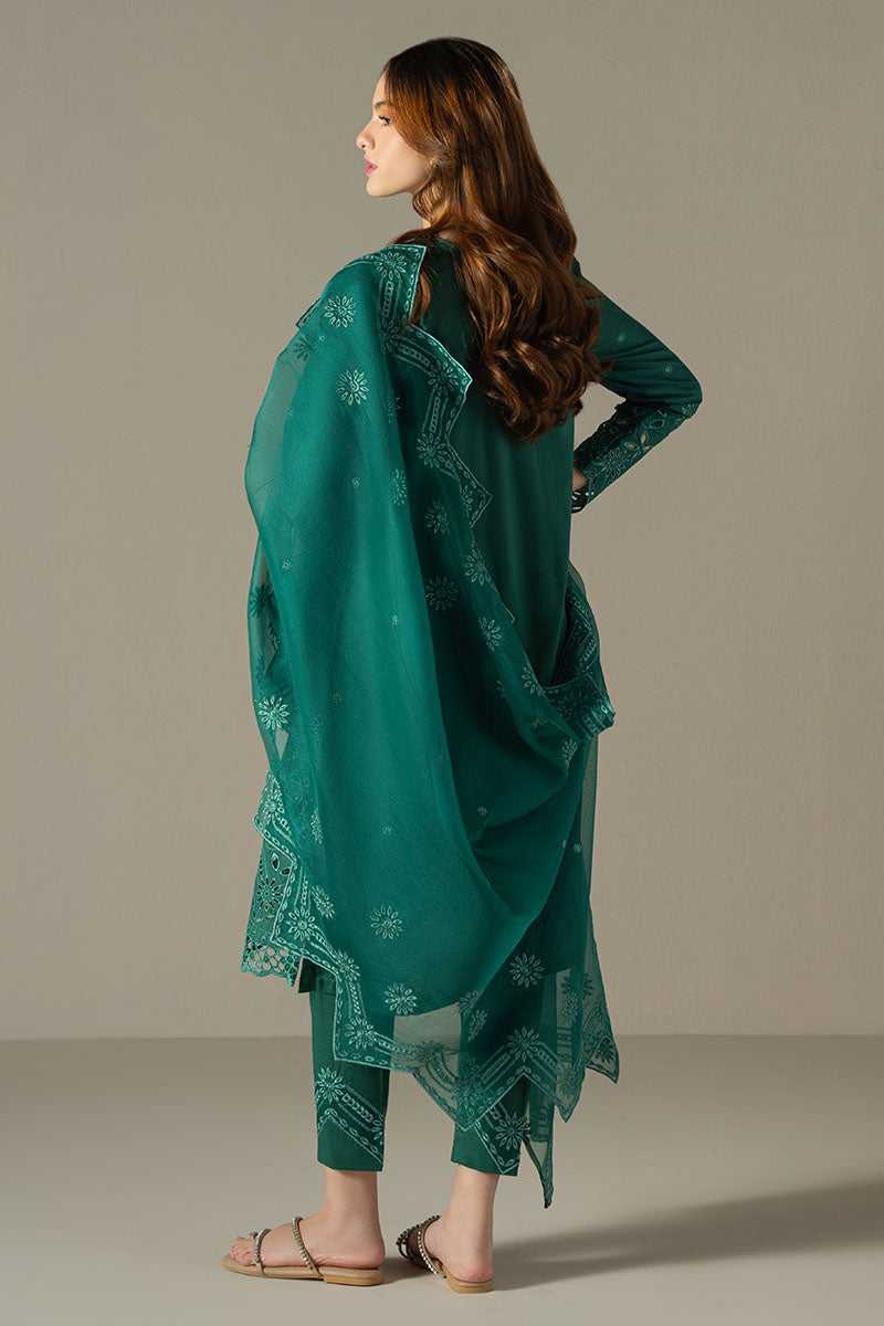 Cross Stitch | Chikankari Lawn 25 | VERDENT FLORA S Teal Green Lawn