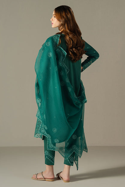 Cross Stitch | Chikankari Lawn 25 | VERDENT FLORA S Teal Green Lawn