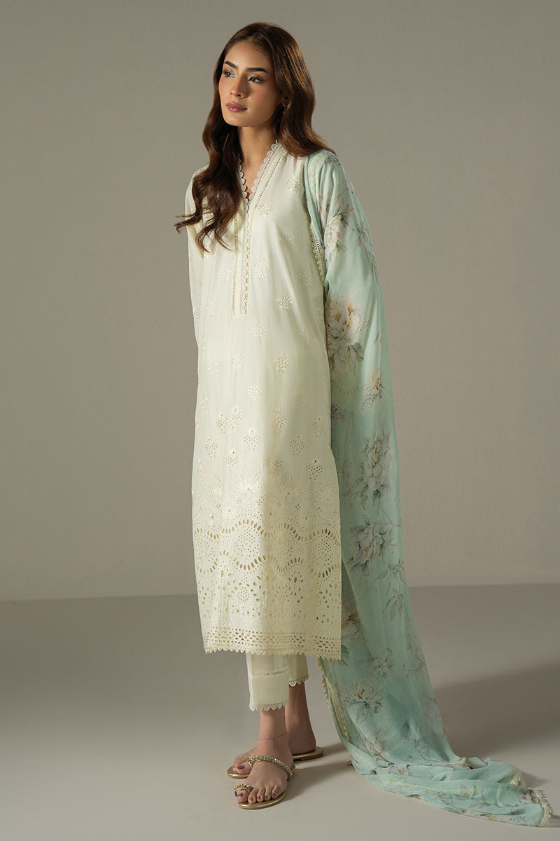 Cross Stitch | Chikankari Lawn 25 | FLORAL MELODY L Ivory Lawn