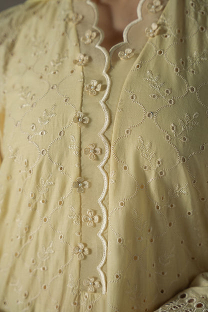 Cross Stitch | Chikankari Lawn 25 | LEMON ZEST M Lime Yellow Lawn