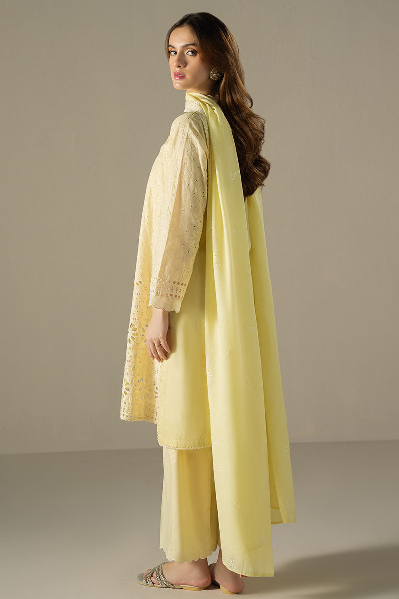 Cross Stitch | Chikankari Lawn 25 | LEMON ZEST S Lime Yellow Lawn