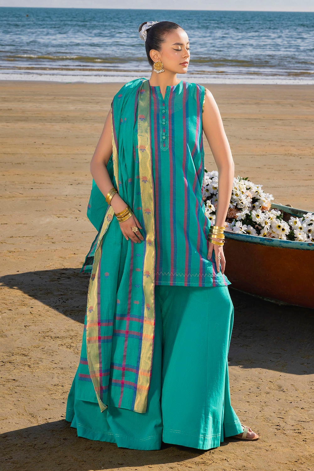 Gul Ahmed | Taara 25 | MJ-42034 M Teal Green Cotton Jacquard