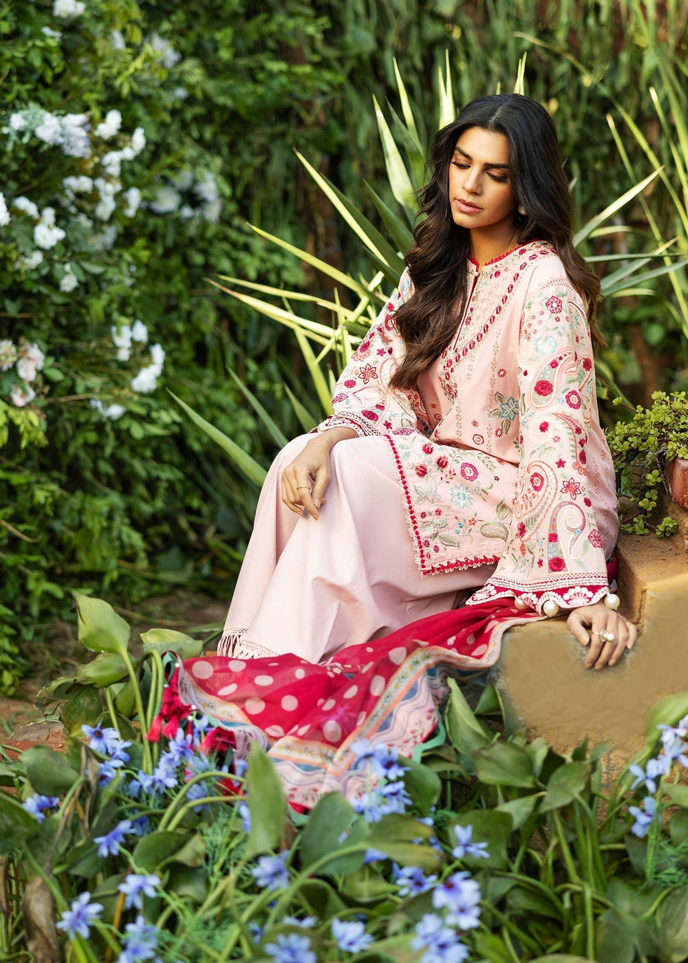 Sadaf Fawad Khan | Siraa Lawn 25 | PAISLEY GARDEN - B Custom Size Light Pink Lawn