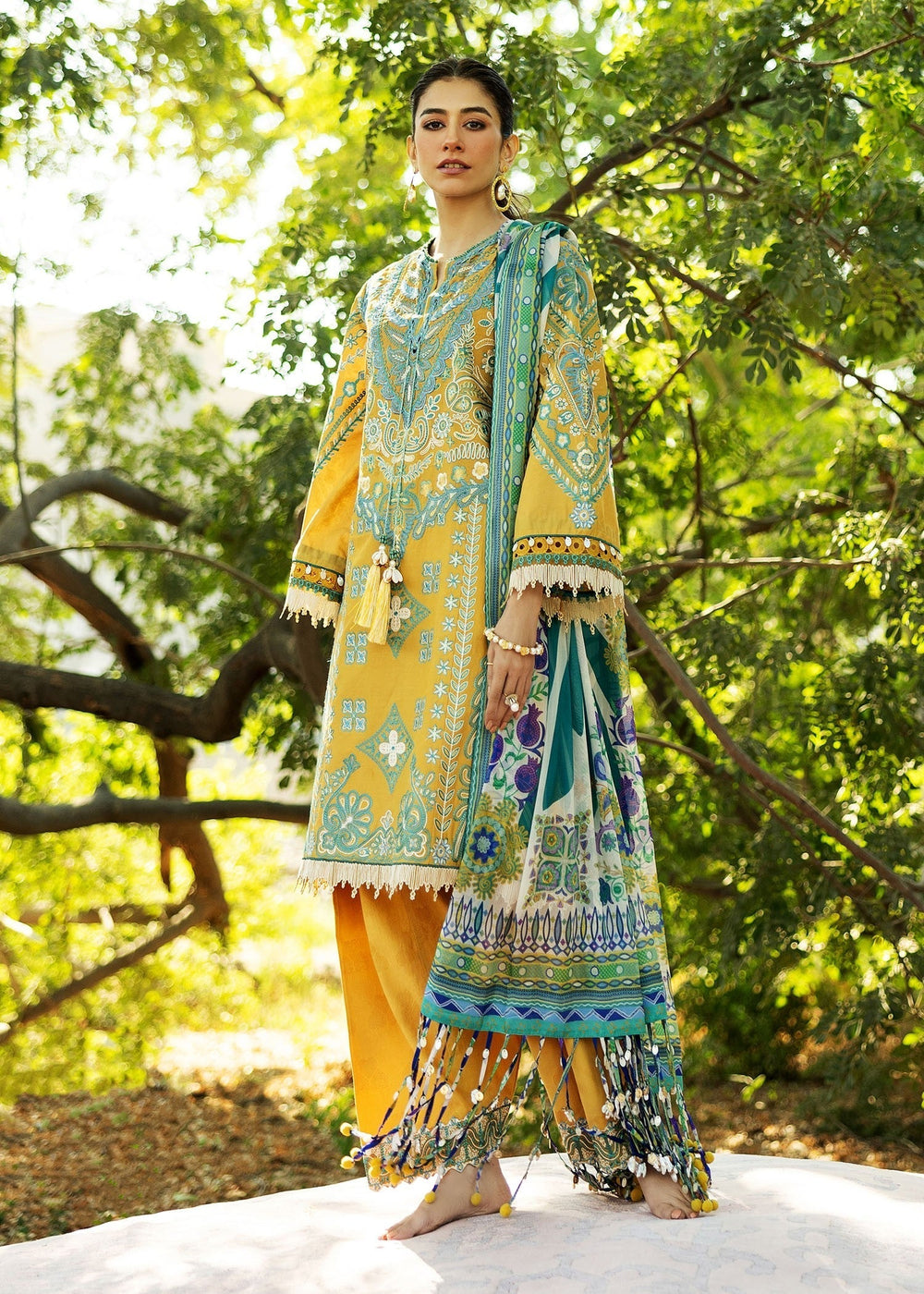 Sadaf Fawad Khan | Siraa Lawn 25 | LIANA - B XS Mustard Yellow Lawn