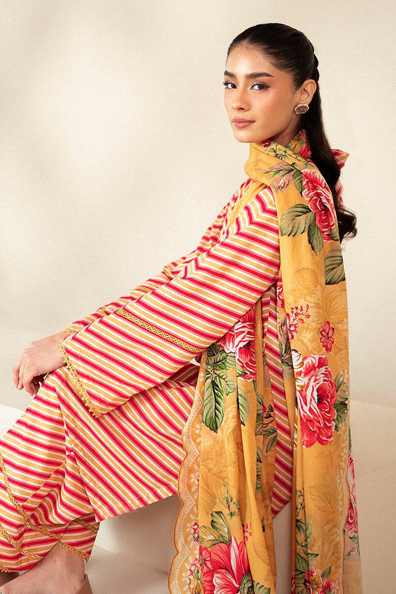 Cross Stitch | Daily Lawn 24 | GOLDEN ROSADO-3 PIECE LAWN SUIT - Pakistani Designer Dress - by Cross Stitch | Type: Casuals - 100% Original at Saira Sultan
