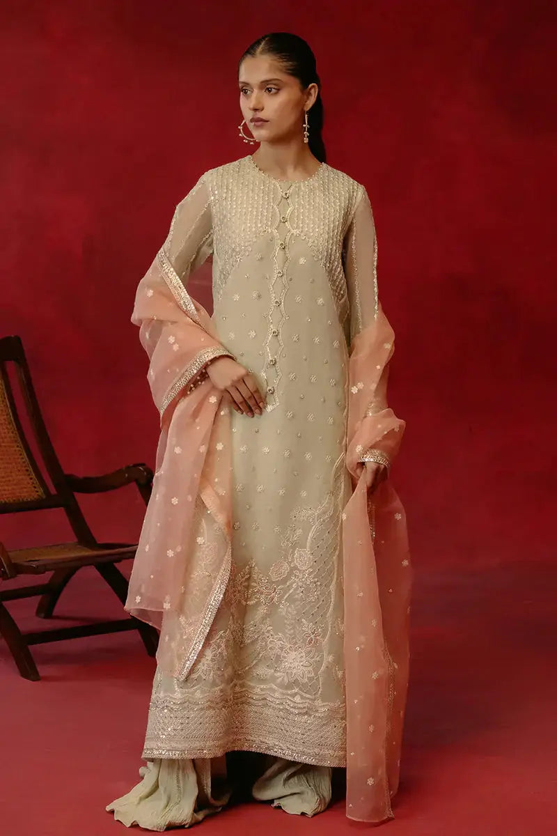 Cross Stitch | Luxe Atelier 24 | Pistachio Dawn - Pakistani Designer Dress - by Cross Stitch | Type: Luxury - 100% Original at Saira Sultan