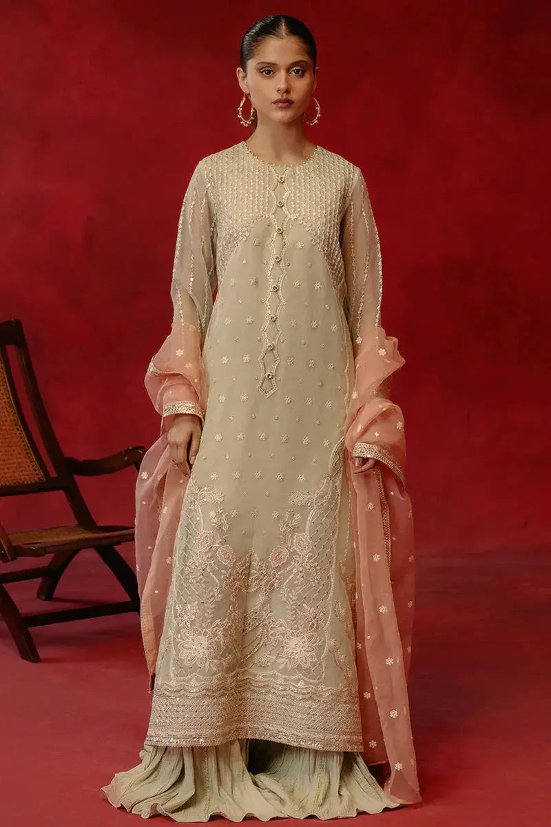 Cross Stitch | Luxe Atelier 24 | Pistachio Dawn - Pakistani Designer Dress - by Cross Stitch | Type: Luxury - 100% Original at Saira Sultan