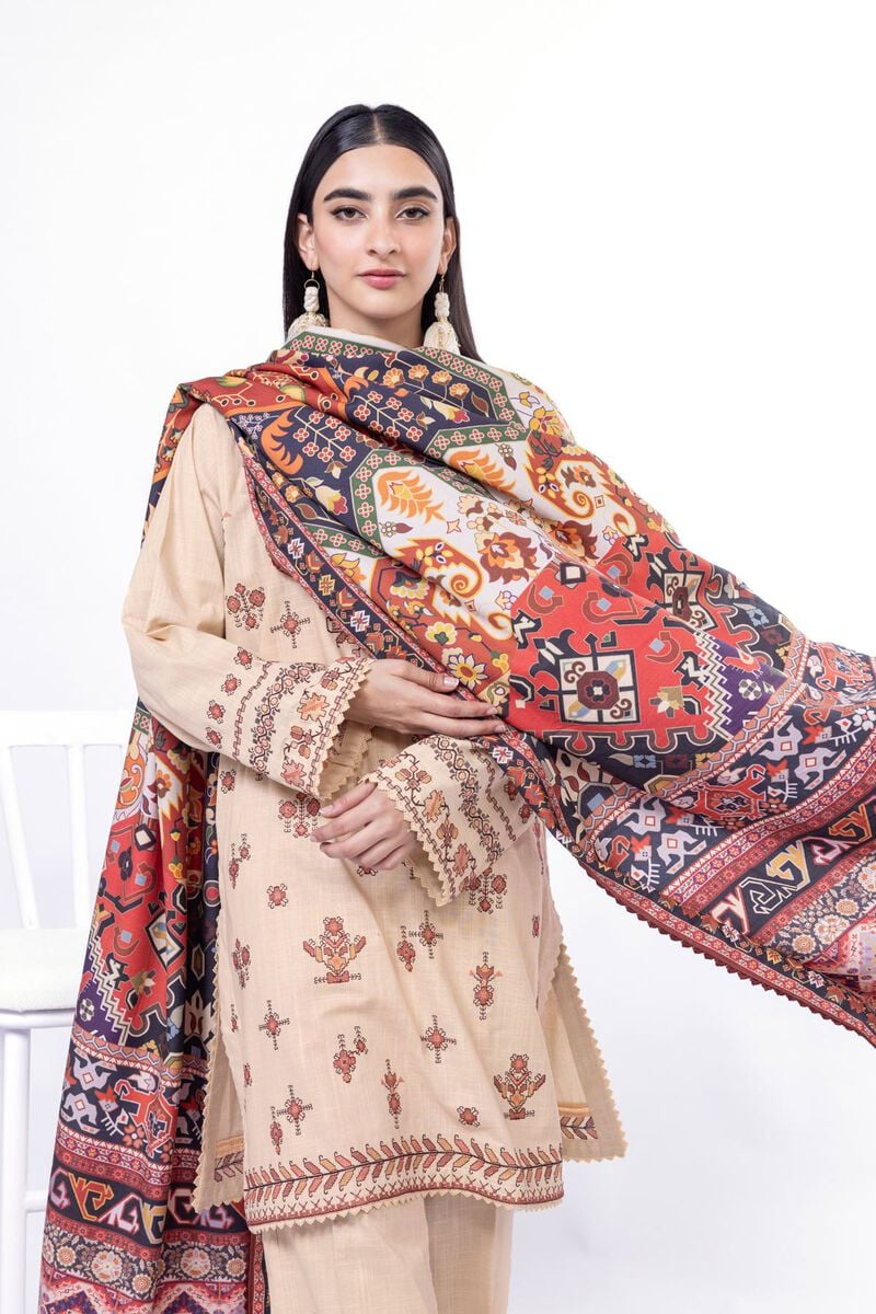 Khaadi | My Winter Mood | DCH05 M Beige Cross Stitch
