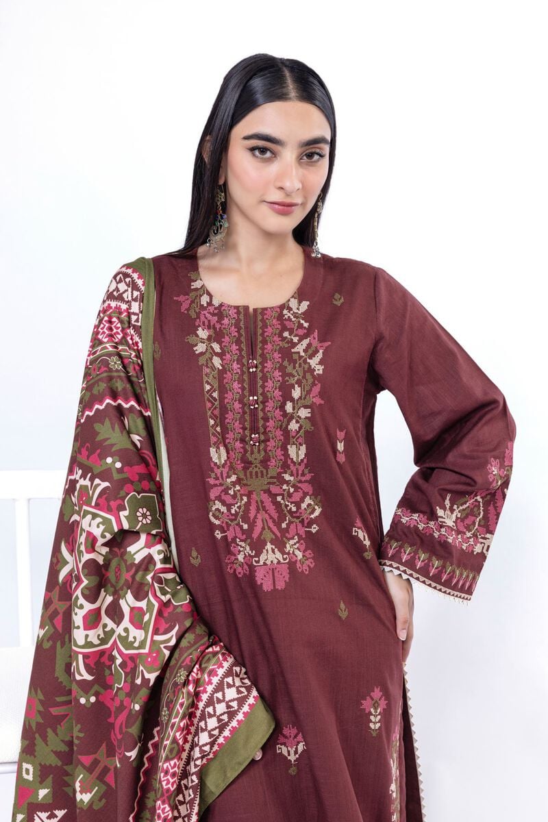 Khaadi | My Winter Mood | DCH08 M Maroon Cross Stitch