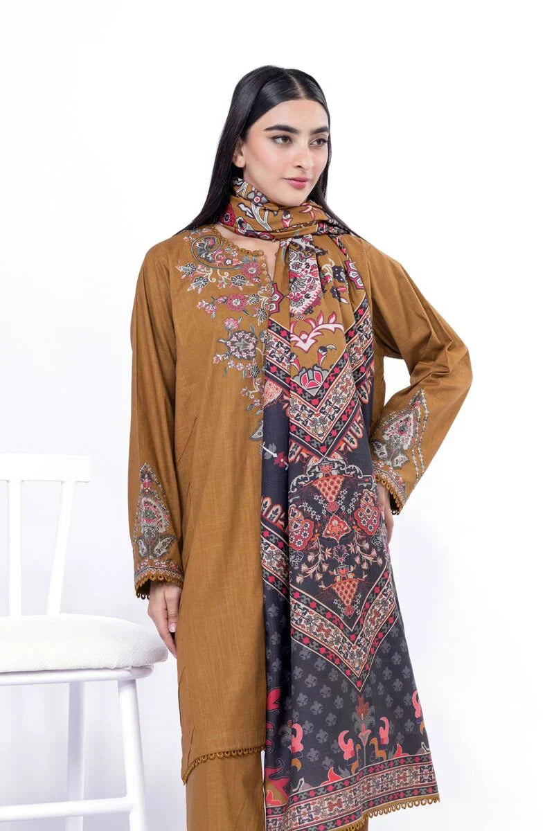 Khaadi | My Winter Mood | DCH12 M Mustard Brown Cross Stitch