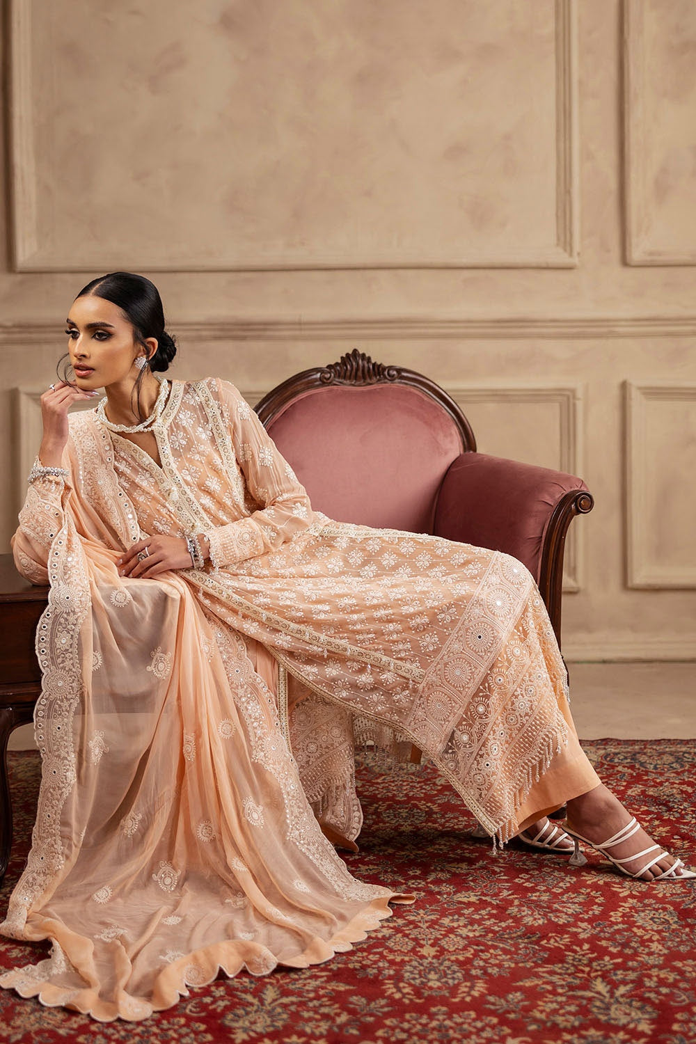 Gul Ahmed | Festive Eid 25 | LE-52024 Custom Size Pale Peach Chiffon