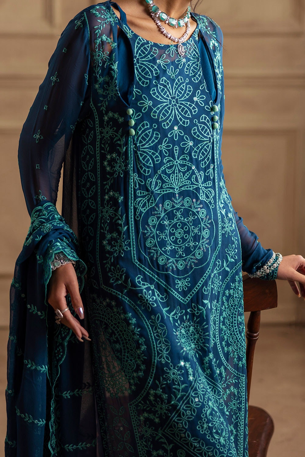 Gul Ahmed | Festive Eid 25 | LE-52004 S Navy Chiffon