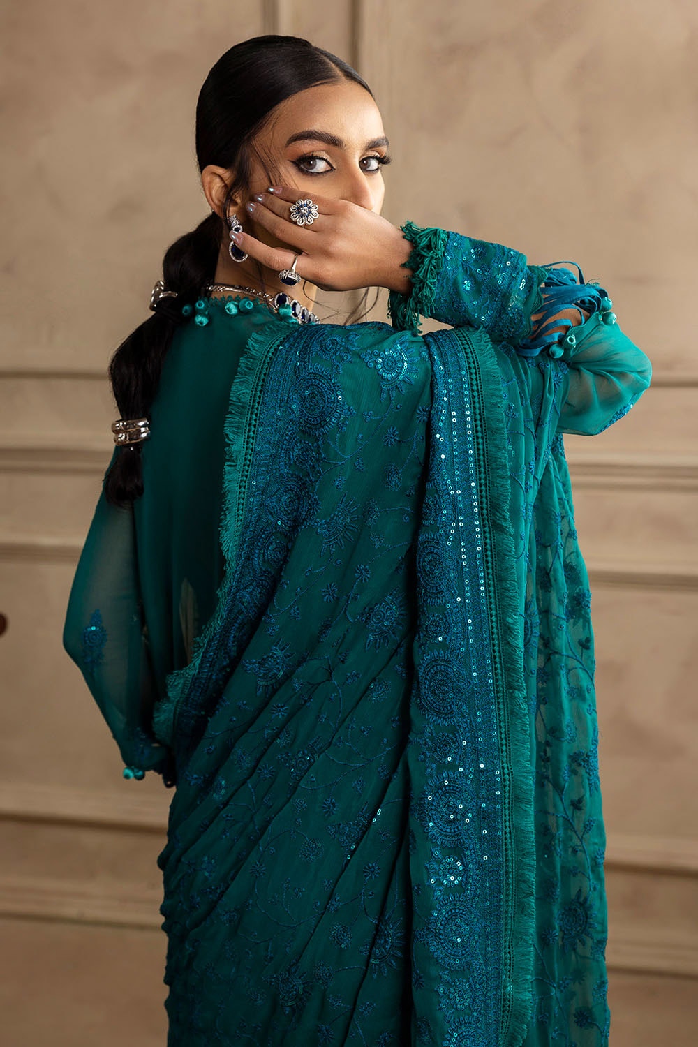 Gul Ahmed | Festive Eid 25 | LE-52017 M Teal Green Chiffon