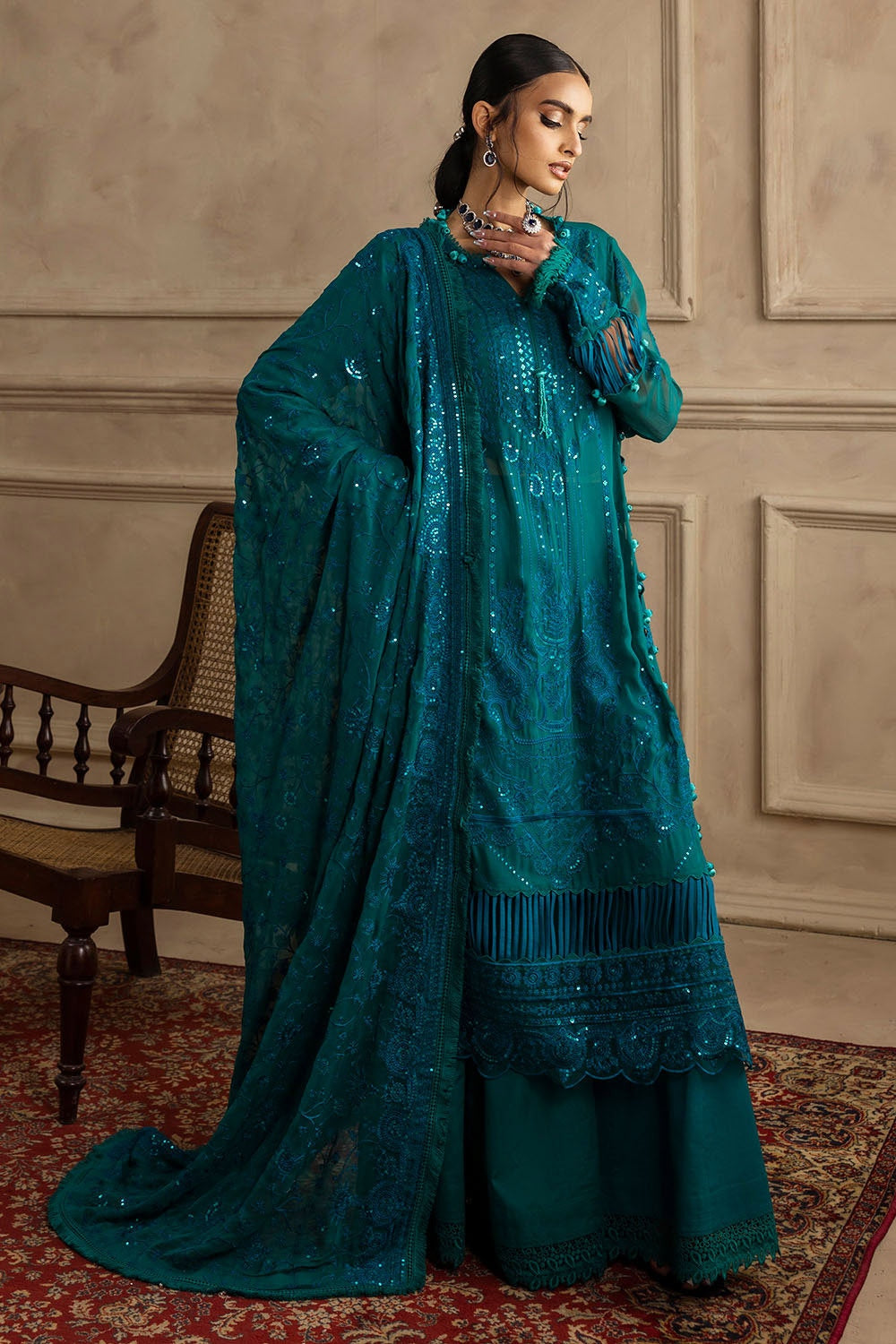 Gul Ahmed | Festive Eid 25 | LE-52017 Custom Size Teal Green Chiffon