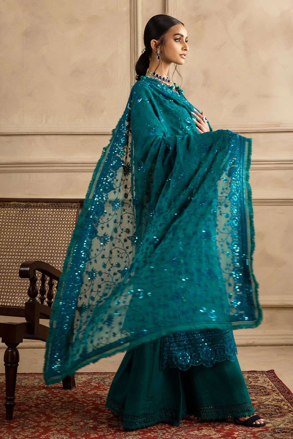 Gul Ahmed | Festive Eid 25 | LE-52017 S Teal Green Chiffon